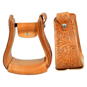 HILASON Horse Western Saddle Leather Floral Stirrups Pair | for Barrel Racing Horses