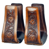Hilason Hand Tooled Leather Western Stirrups Floral Carved Wood Core with Deep Cushion Tread