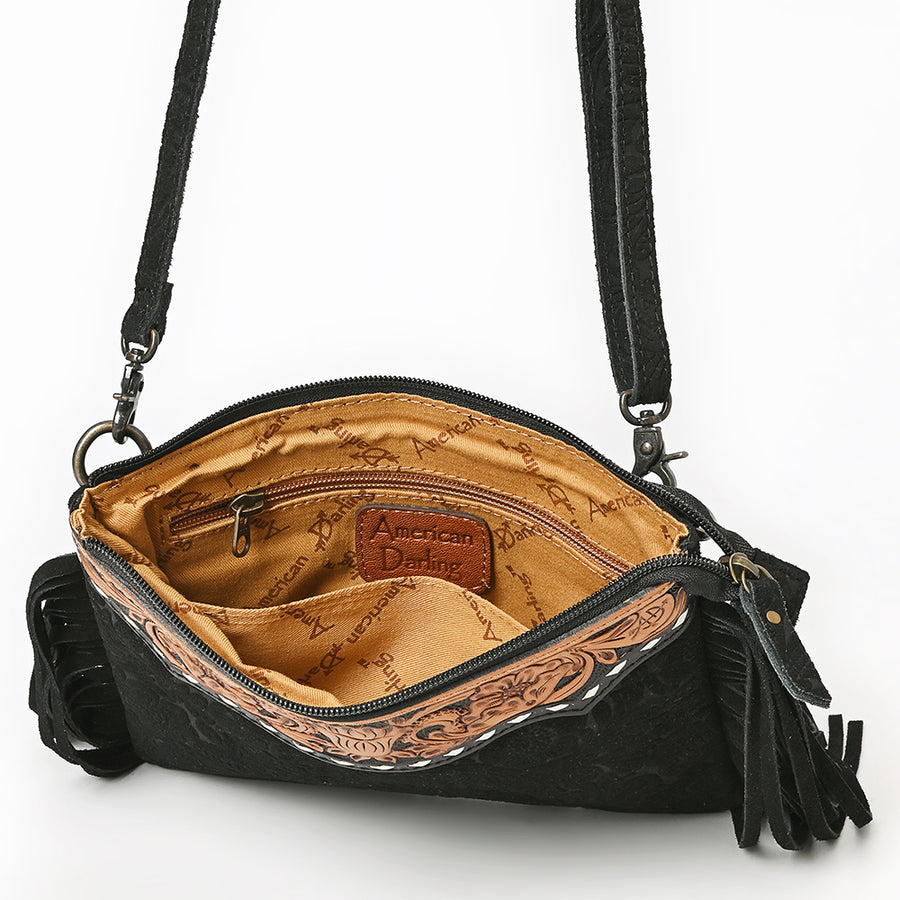American Darling Western Small Crossbody Bag – Genuine Hair-On Cowhide Leather with Fringes, Adjustable Strap, Handcrafted in Texas