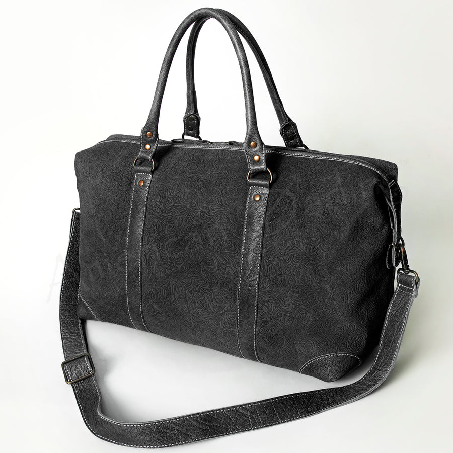 American Darling Handcrafted Black Leather Duffel Bag - Damascus Full Grain Western Travel Bag - Uhorse