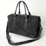 American Darling Handcrafted Black Leather Duffel Bag - Damascus Full Grain Western Travel Bag - Uhorse