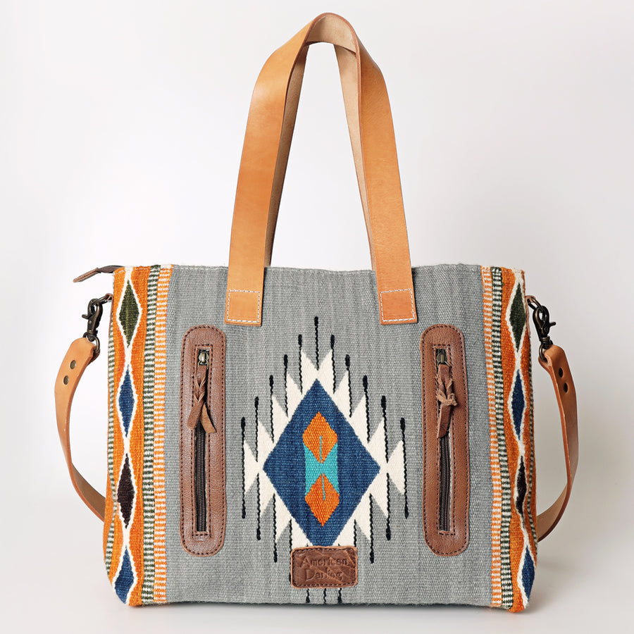 American Darling Tote Bag Hand Woven Saddle Blanket Genuine Leather Western Purse Large Shoulder Bag with YKK Zipper