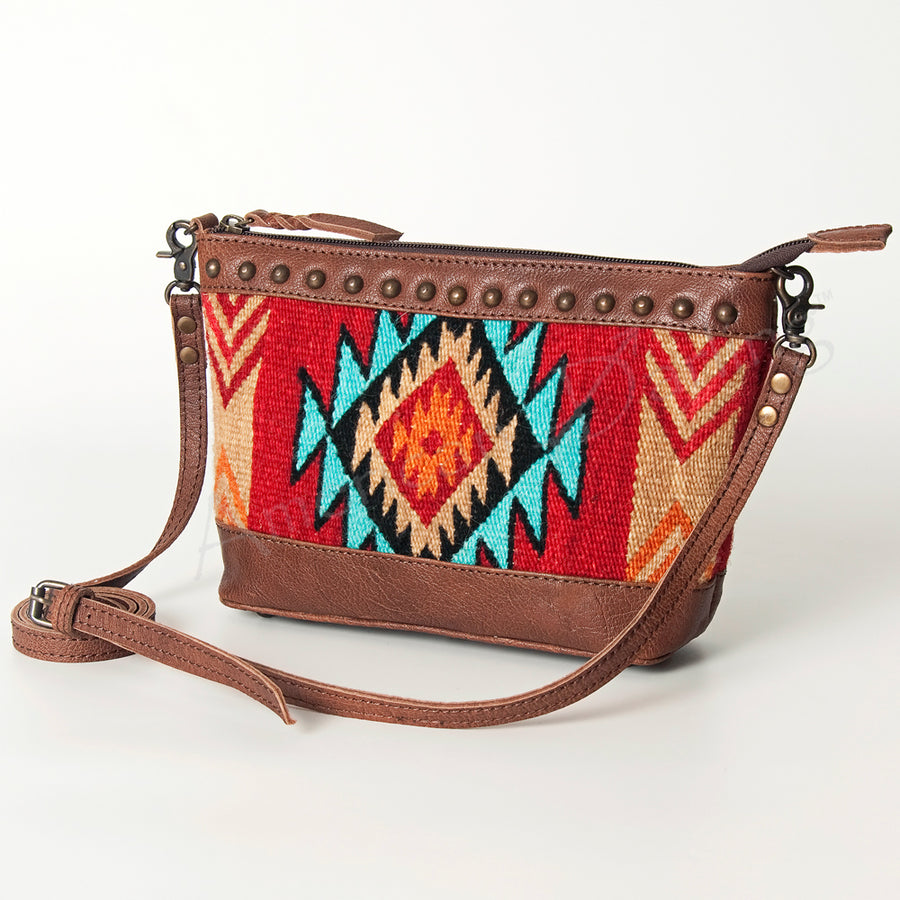 American Darling Western Leather Cross body Bag - Handcrafted Woven Saddle Blanket Purse - Hilason