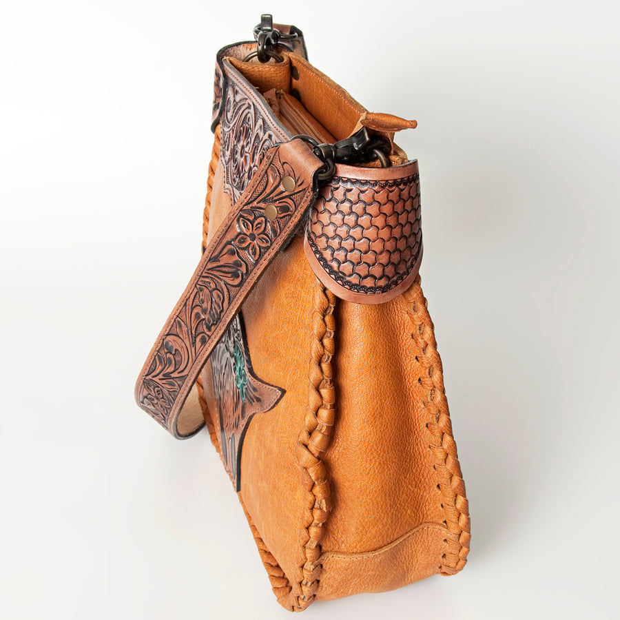 American Darling Hobo Bag Hand Tooled Floral Carved Longhorn Genuine Leather Western Purse Braided with YKK Zipper