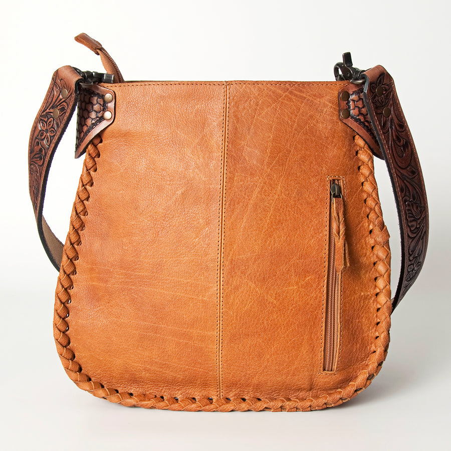 American Darling Hobo Bag Hand Tooled Floral Carved Longhorn Genuine Leather Western Purse Braided with YKK Zipper