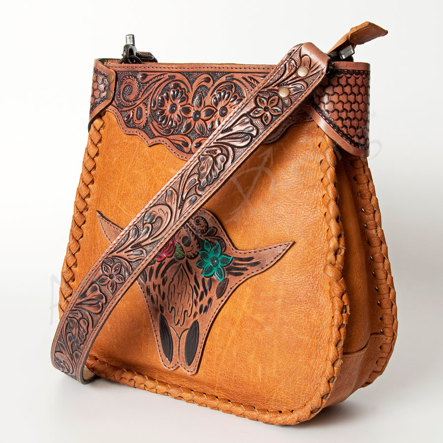 American Darling Hand Tooled Floral Leather Western Hobo Bag with Longhorn - Uhorse