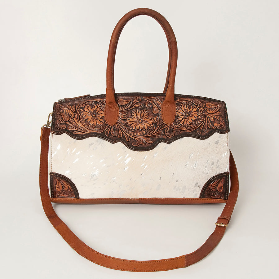 American Darling Hobo Bag Hand Tooled Floral Carved Hair-On Cowhide Genuine Vegetable Tanned Leather 9in X 14in X 4in