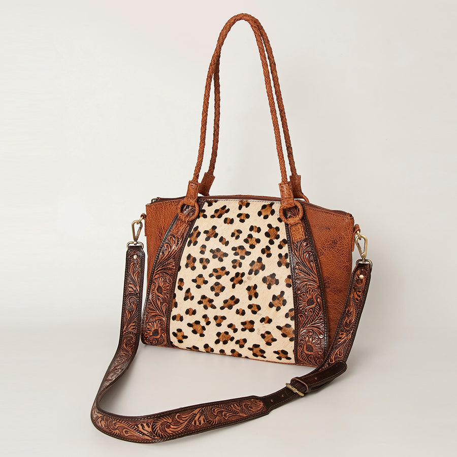 American Darling Western Hair-On Cowhide and Hand-Tooled Floral Tote Bag - Uhorse