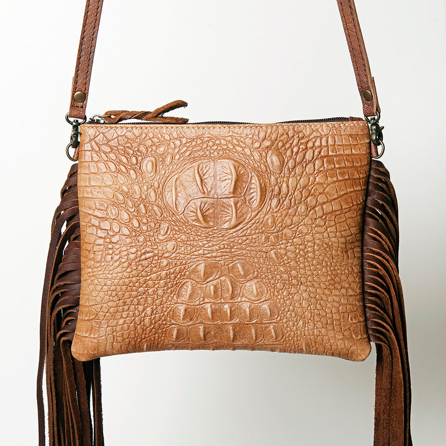 Ameran Darling Women's Crossbody Bag Western Crocodile Embossed Full Grain Genuine Leather Handbag and Ladies Purse