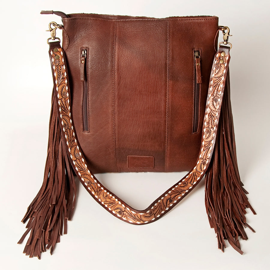 American Darling Hand Tooled Genuine Leather Large Cross body Bag Women's Saddle Blanket Purse with Fringes & YKK Zipper