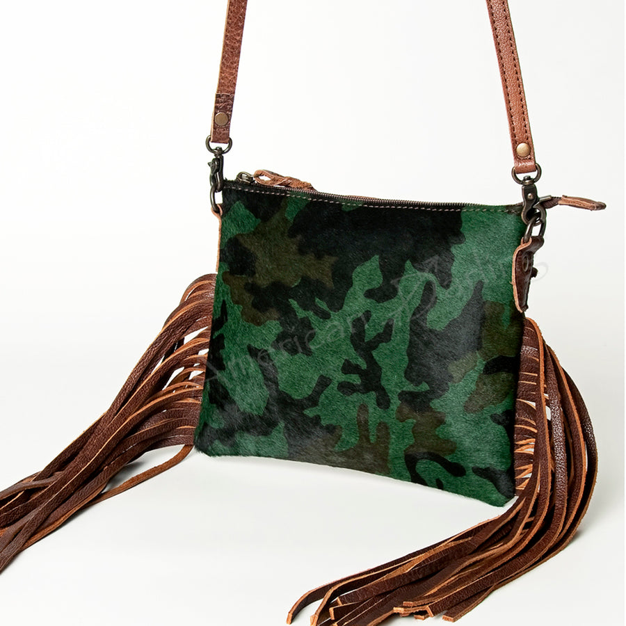 American Darling Hair-On Cowhide Crossbody Bag with Leather Fringe - Uhorse