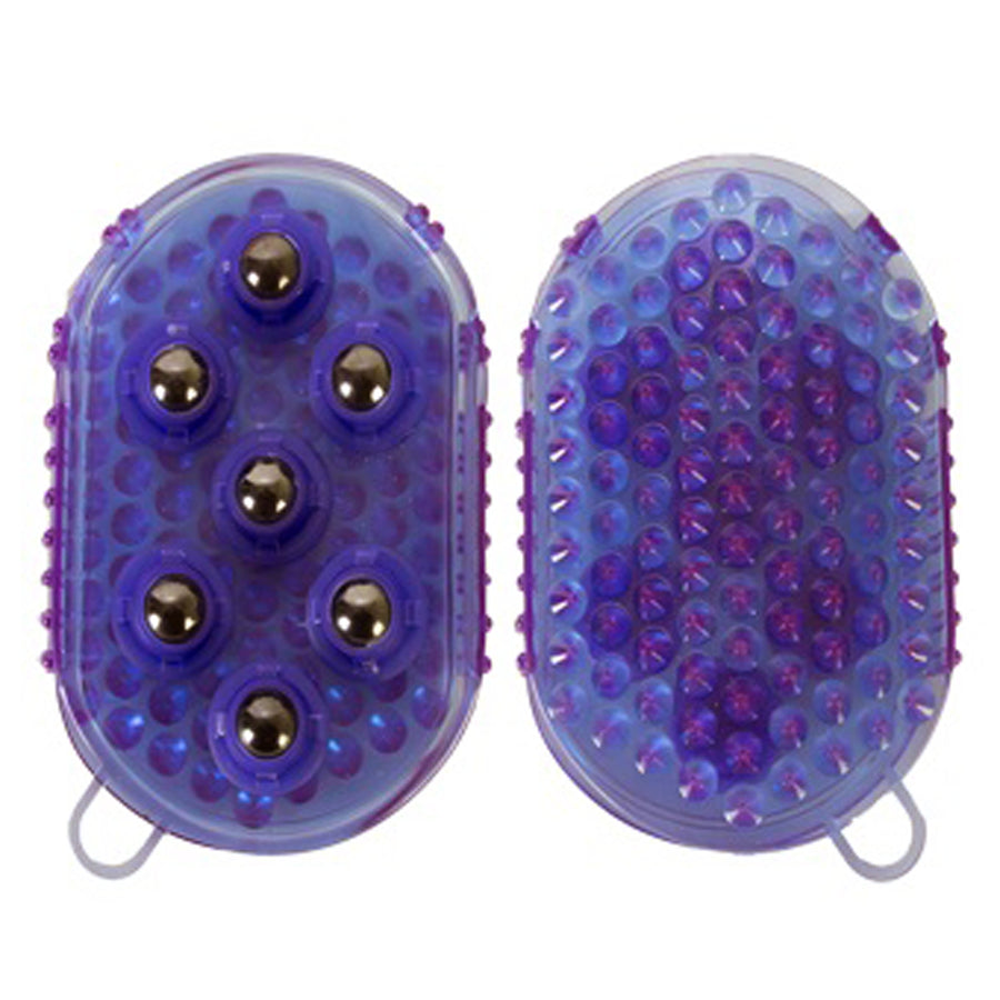 Purple synthetic grooming mitt with metal studs - Hilason