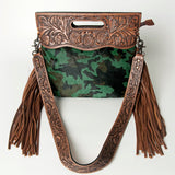 American Darling ADBGS146A Clutch Hand Tooled Hair On Genuine Leather Women Bag Western Handbag Purse