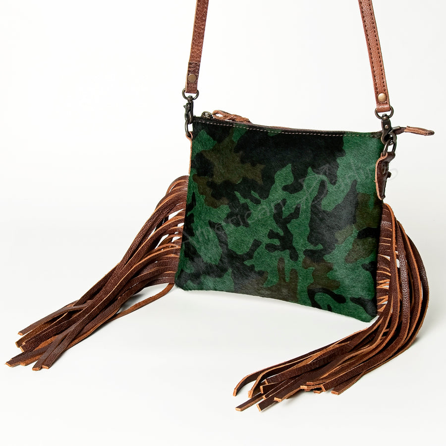 American Darling Hair-On Cowhide Crossbody Bag with Leather Fringe - Uhorse