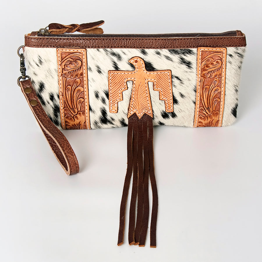 American Darling Wristlet Bag Handcrafted from Floral Embossed Damascus Genuine Leather with YKK Zipper and Wrist Strap