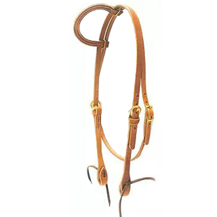 Tan leather one-ear headstall with brass hardware - Uhorse