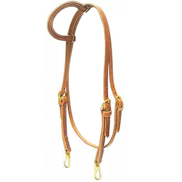 Tan leather one-ear headstall with brass hardware - Uhorse