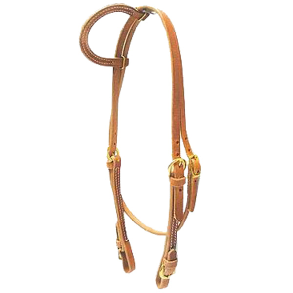 Tan leather one-ear headstall with brass hardware - Uhorse