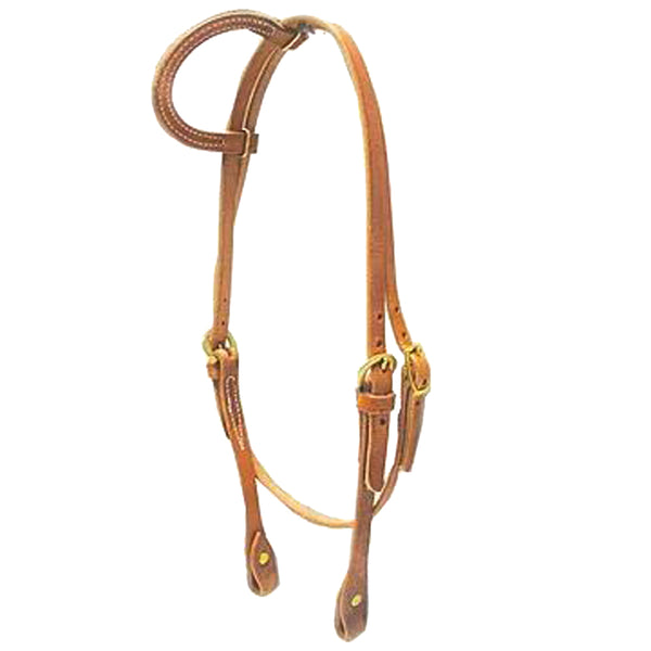 Tan leather single ear headstall with brass hardware - Uhorse