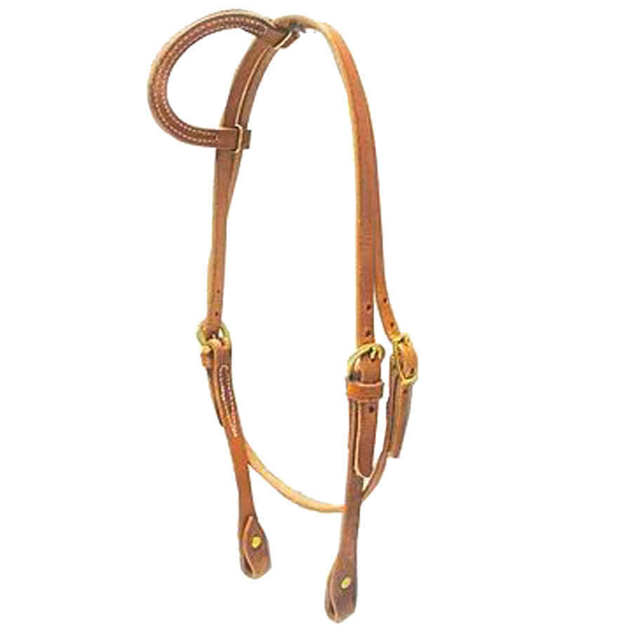 Tan leather single ear headstall with brass hardware - Uhorse