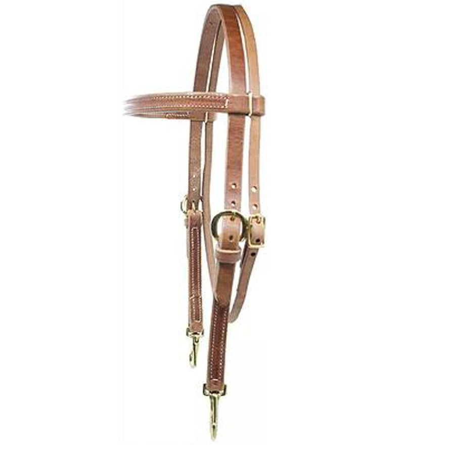 Leather browband headstall with brass hardware - Uhorse
