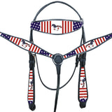Western Horse Headstall Breast Collar American Leather Hilason US Flag