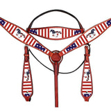 Western Horse Headstall Breast Collar American Leather Hilason US Flag