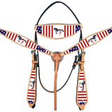 Western Horse Headstall Breast Collar American Leather Hilason US Flag