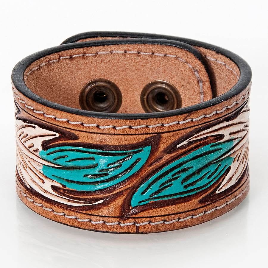 American Darling ADBRF169 Hand tooled carved Genuine Leather Bracelet by Hilason – Cowboy and equestrian accessories