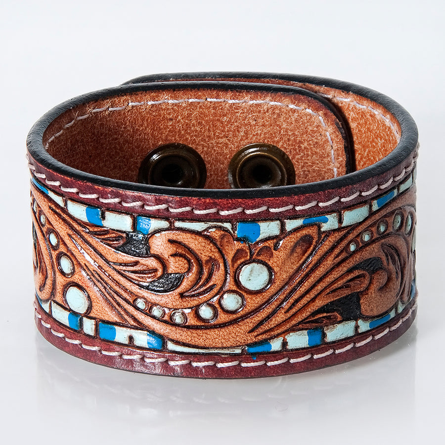 American Darling ADBRF170 Hand tooled carved Genuine Leather Bracelet by Hilason – Cowboy and equestrian accessories