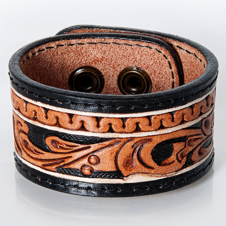 American Darling ADBRF171 Hand tooled carved Genuine Leather Bracelet by Hilason – Cowboy and equestrian accessories