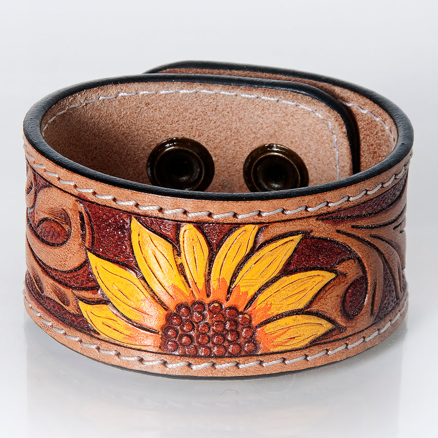 American Darling ADBRF176 Hand tooled carved Genuine Leather Bracelet by Hilason – Cowboy and equestrian accessories