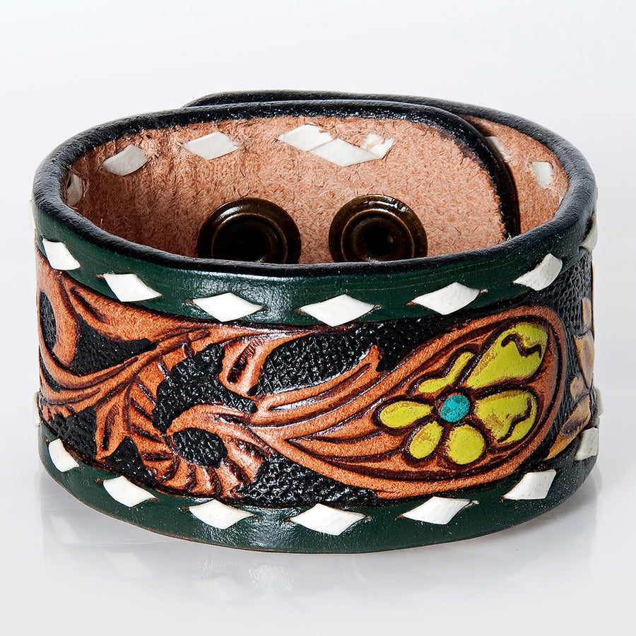 American Darling ADBRF177 Hand tooled carved Genuine Leather Bracelet by Hilason – Cowboy and equestrian accessories