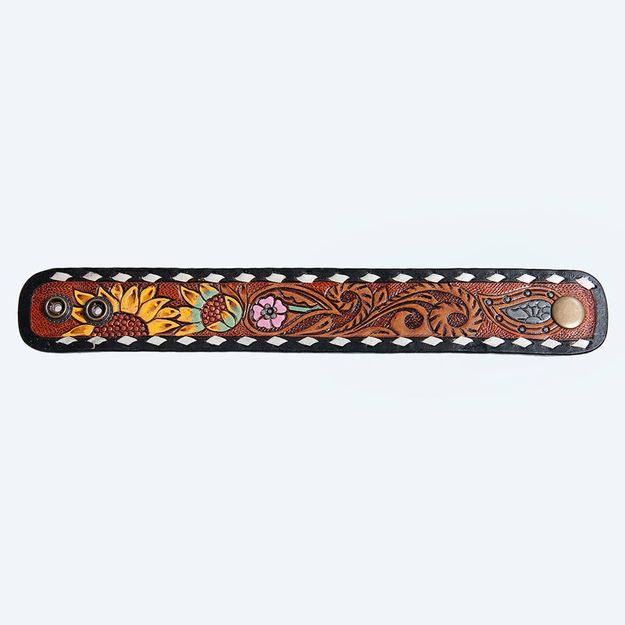 American Darling Bracelet Hand Tooled Carved Genuine Leather Women | Handmade Western Rustic