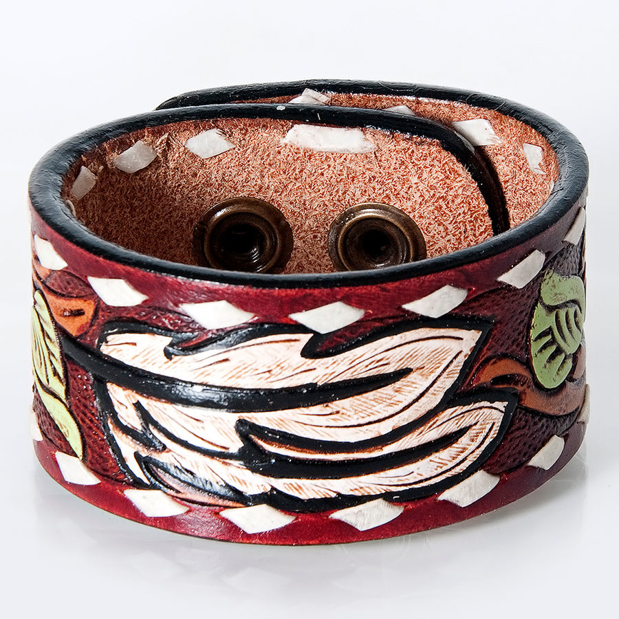 American Darling ADBRF180 Hand tooled carved Genuine Leather Bracelet by Hilason – Cowboy and equestrian accessories