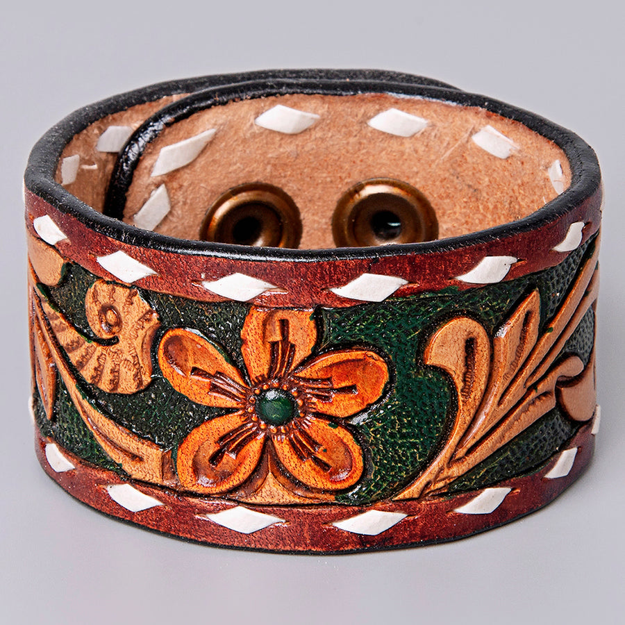 American Darling ADBRF182 Hand tooled carved Genuine Leather Bracelet by Hilason – Cowboy and equestrian accessories