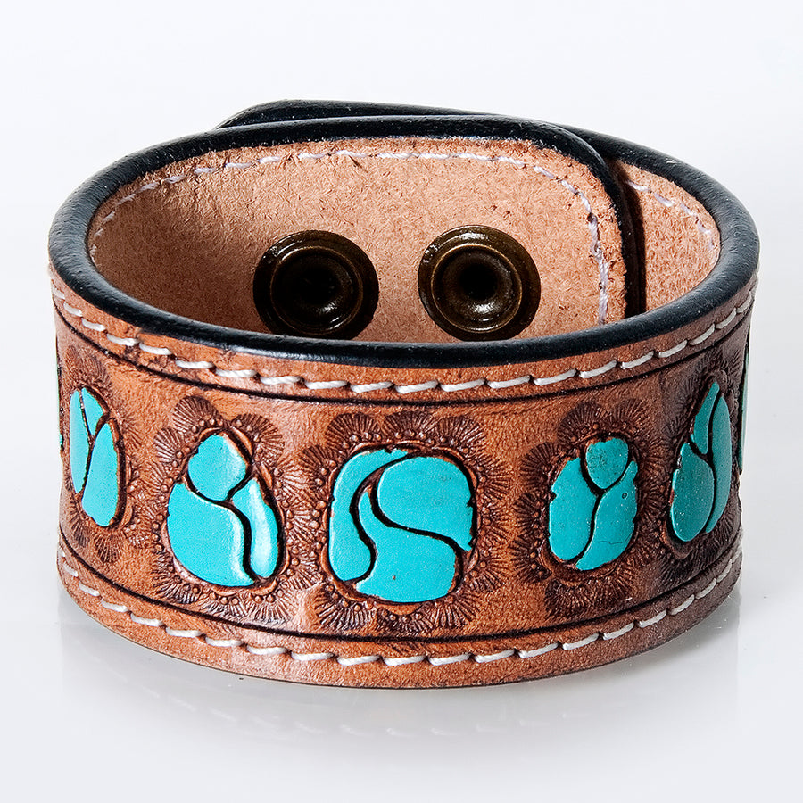 American Darling ADBRF188 Hand tooled carved Genuine Leather Bracelet by Hilason – Cowboy and equestrian accessories