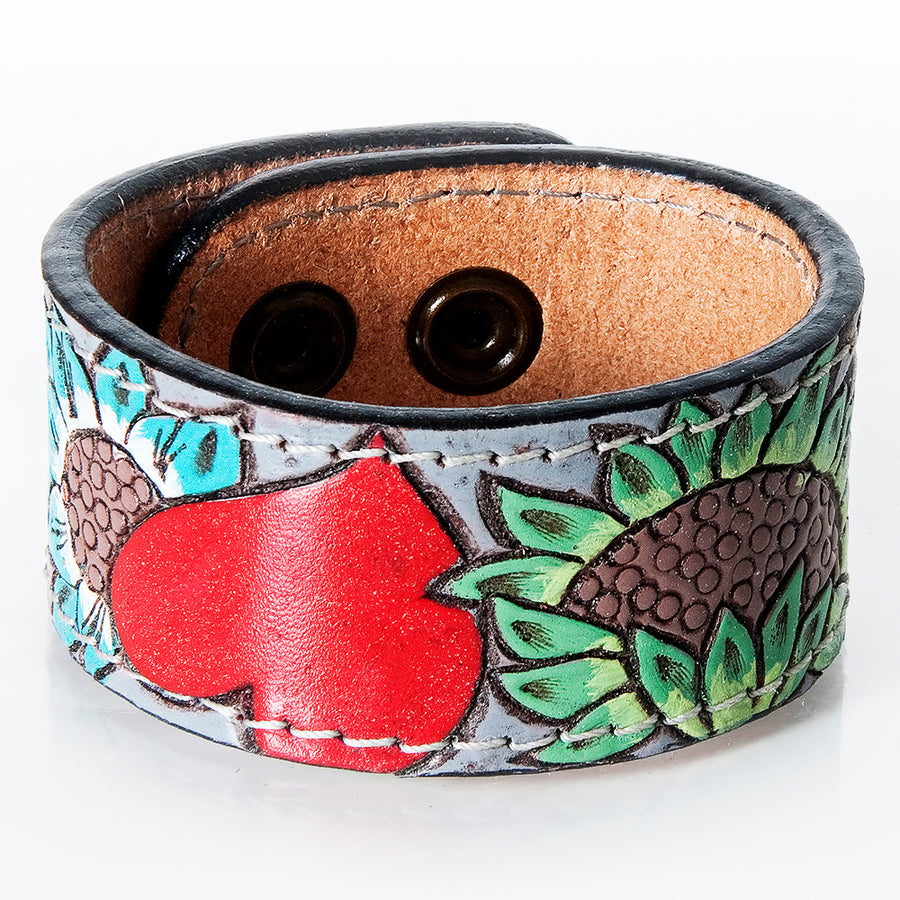 American Darling ADBRF189 Hand tooled carved Genuine Leather Bracelet by Hilason – Cowboy and equestrian accessories