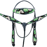 HILASON Western Horse Headstall Breast Collar American Leather Camouflage | Leather Headstall | Leather Breast Collar | Tack Set for Horses | Horse Tack Set