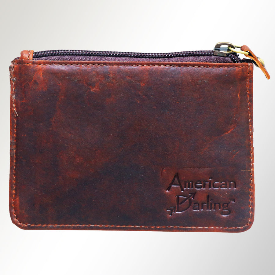American Darling Coin Purse - Genuine Vegetable-Tanned Leather Western Wallet with Basket Weave and YKK Zipper - 4in x 6in