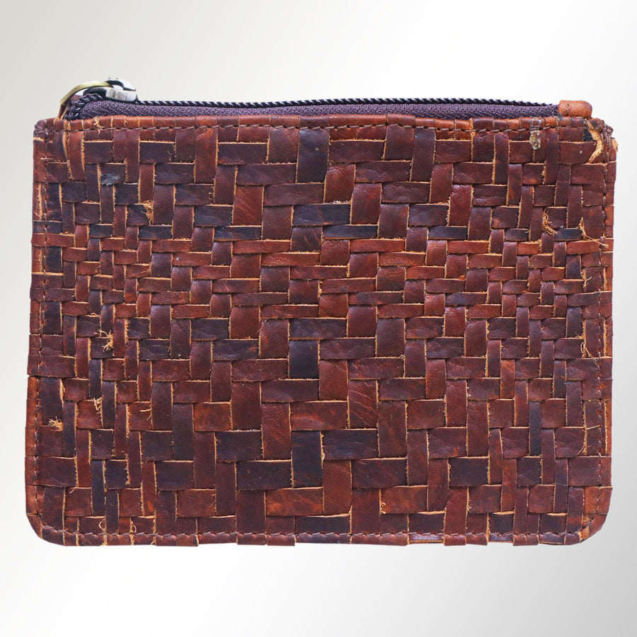 American Darling Western Leather Coin Purse with Handcrafted Basket Weave - Uhorse