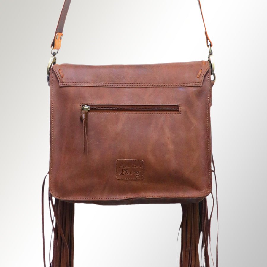 American Darling Cross body Bag Hand Tooled Floral Leather Fringed Western Purse 12in x 12in
