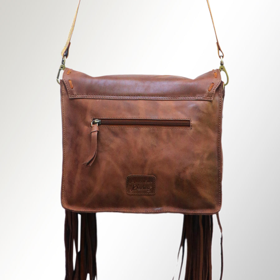 American Darling Cross body Bag Hand Tooled Floral Leather Fringed Western Purse 12in x 12in