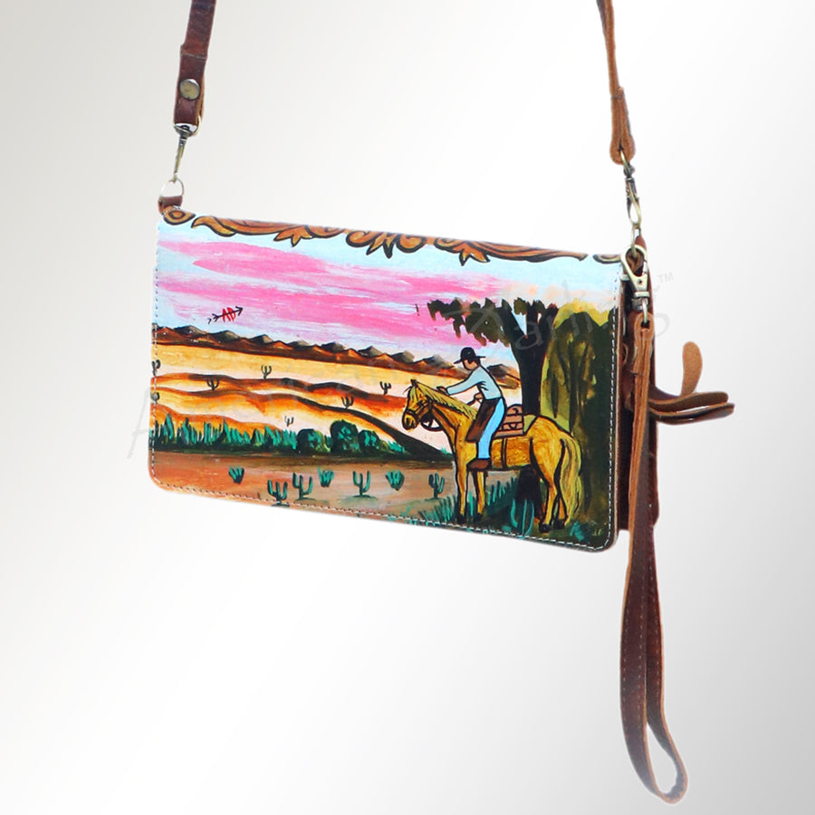 American Darling Hand Painted Western Leather Organiser Bag - Handcrafted - Uhorse