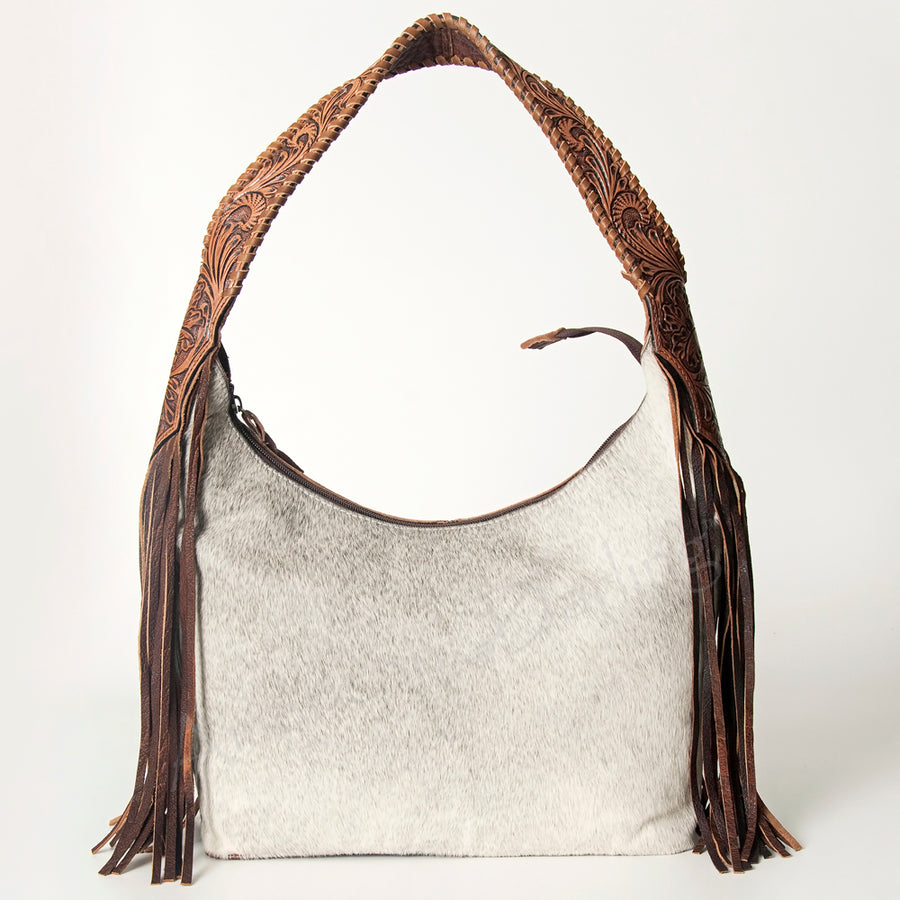 American Darling Hobo Bag for Women, Hand Tooled Floral Leather & Hair-On Cowhide Western Purse with Fringes & YKK Zipper