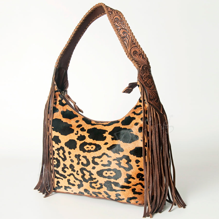 American Darling Western Leather Hobo Bag - Hand Tooled Cowhide and Fringe Purse - Uhorse