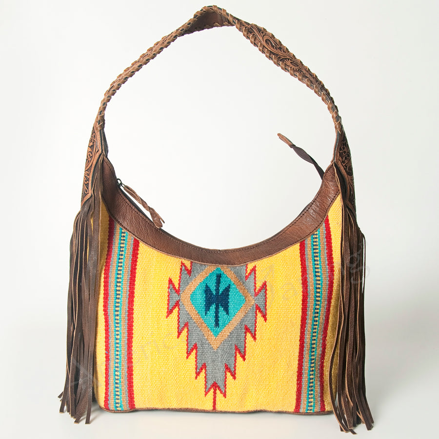 American Darling Hobo Bag for Women, Hand Tooled Floral Leather & Hair-On Cowhide Western Purse with Fringes & YKK Zipper