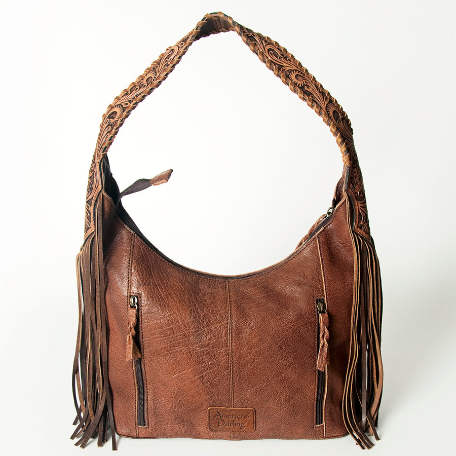 American Darling Hobo Bag for Women, Hand Tooled Floral Leather & Hair-On Cowhide Western Purse with Fringes & YKK Zipper