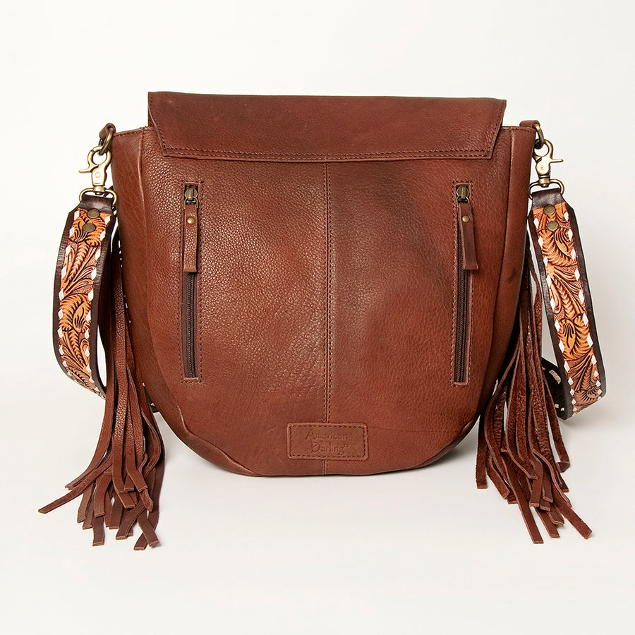 American Darling Messenger Hand Tooled Floral Carved Genuine Leather with Fringes Buck Stitched Western Accessories