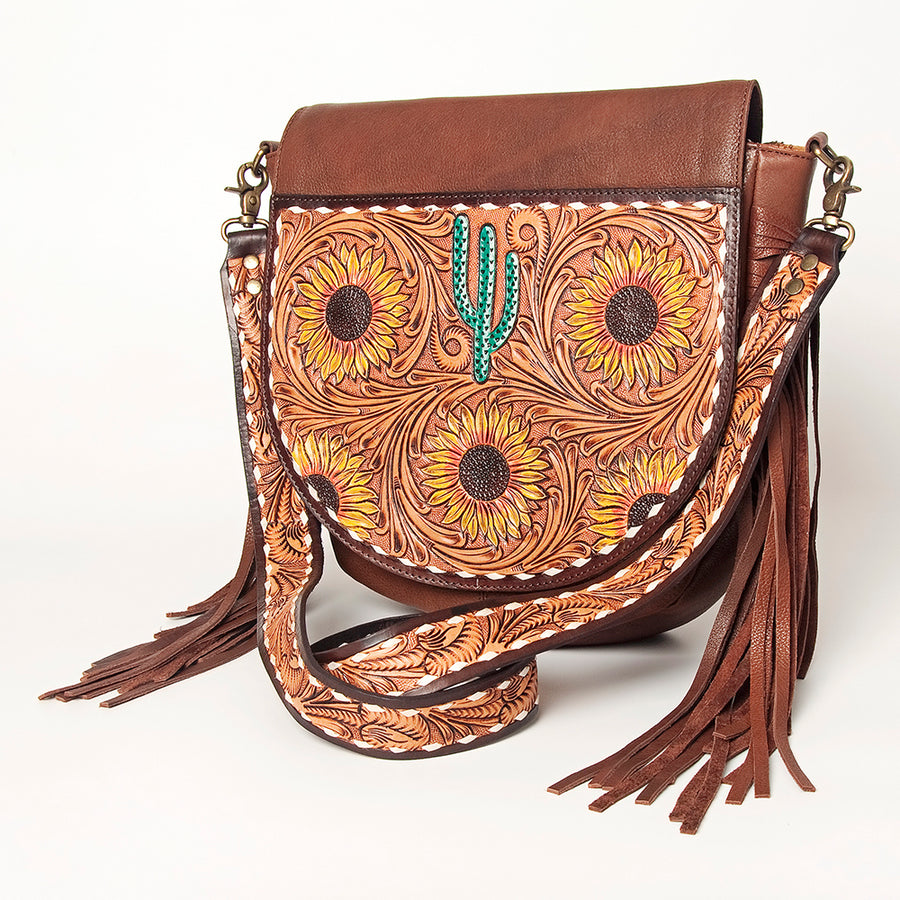 American Darling Hand Tooled Floral Carved Genuine Leather Messenger - Uhorse